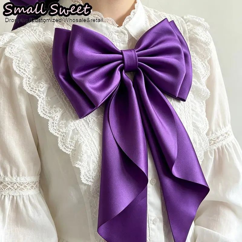 Purple Satin Double Layered Bow Cheongsam Paired With Gothic Lolita Oversized Ribbon Waist Accessories Bow Tie Daily Accessories