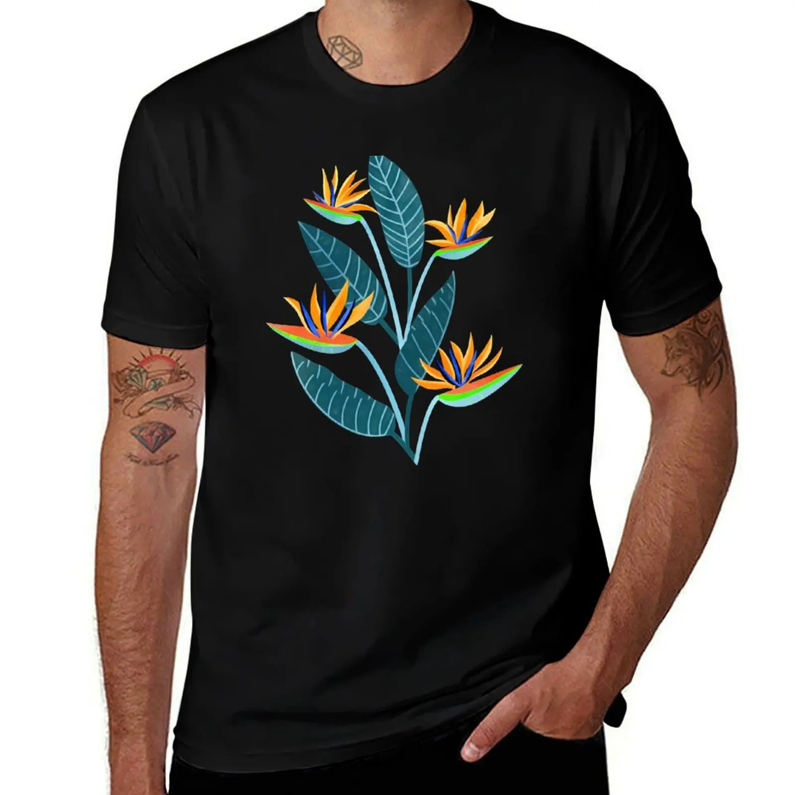 Strelitzia Flowers - Grey Navy T-Shirt Summer Festival T-Shirt