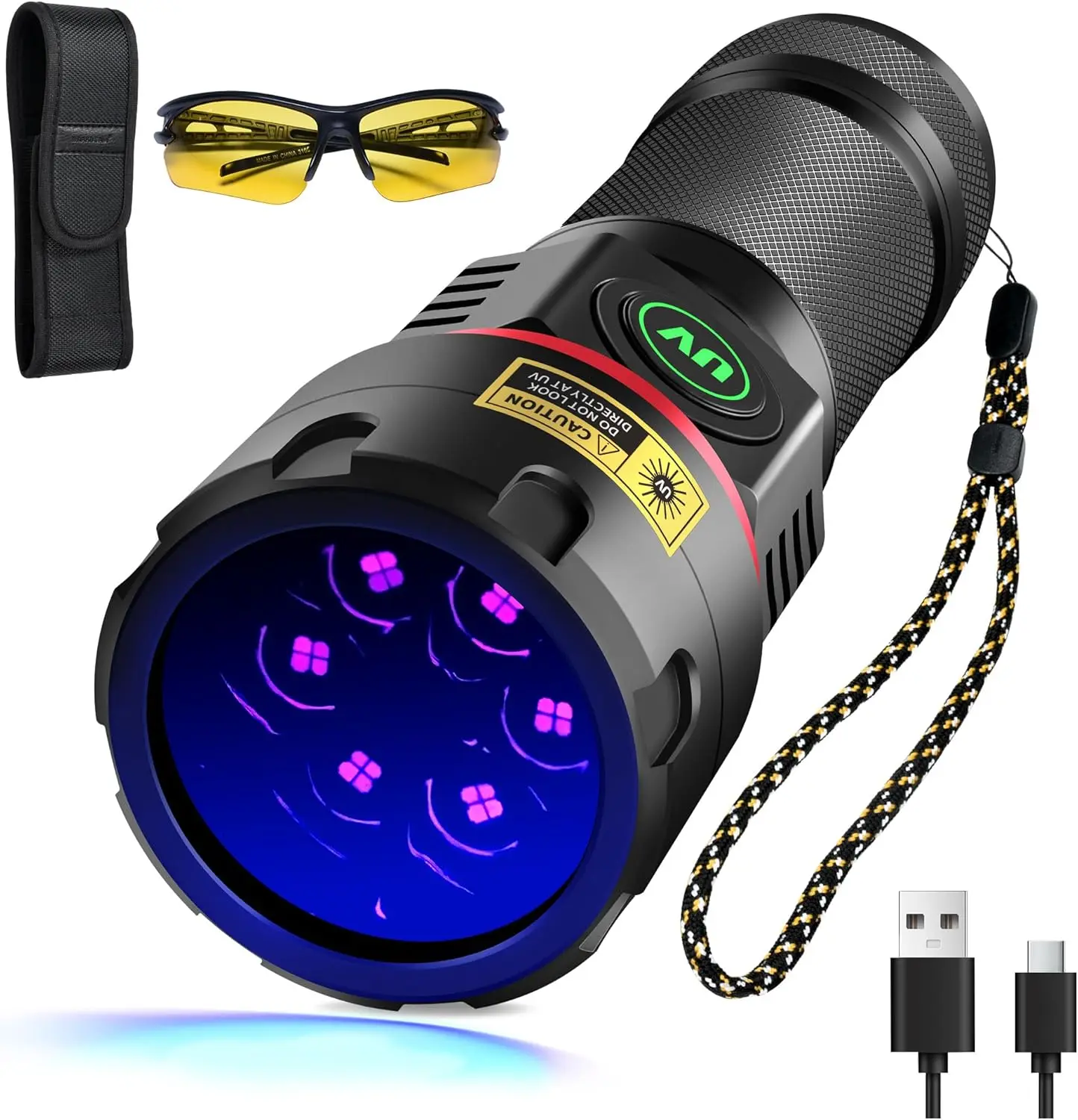 

Powerful 365nm UV Flashlight, Rechargeable Black Light for Rock Hunting, Pet Urine Detection, Scorpion Finding