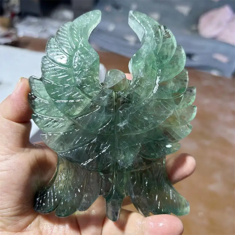 Natural Green Fluorite Seraph Angel Carving Polished Figurine Healing Energy Stone Aesthetic Room Decor Gifts 1PCS