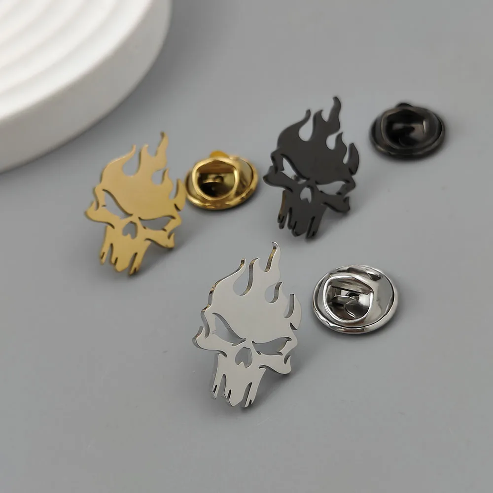 

Original design Flame Skull 18K stainless steel brooch, waterproof and non-fading badge, suit lapel pin, wedding party gift