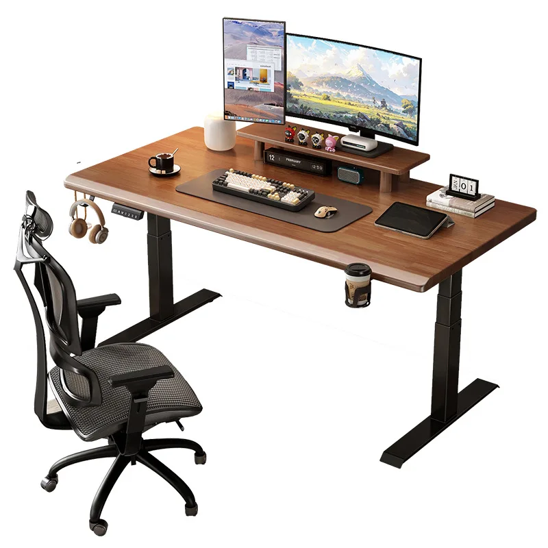 

Pure solid wood rubber wood electric lifting table mobile home office game