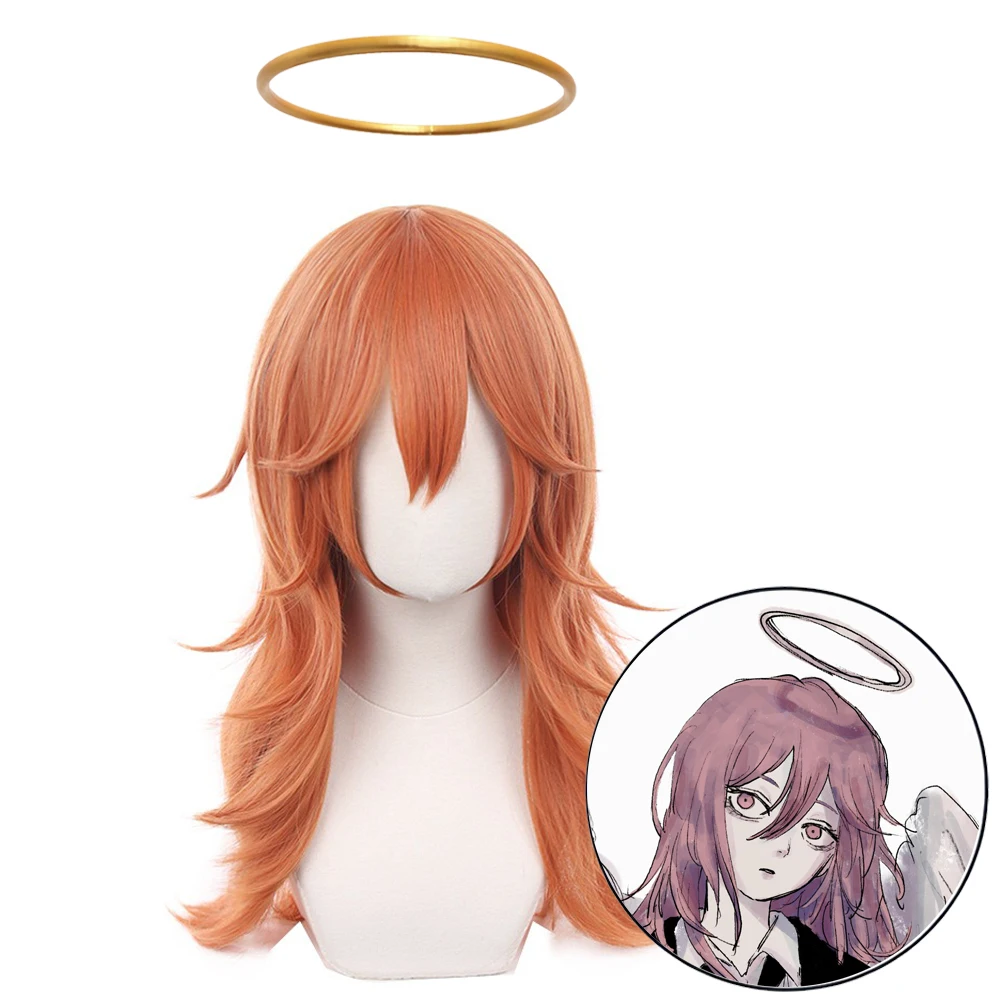 Anime Angel Devil Cosplay Wig Light Dark Orange Heat Resistant Synthetic Hair and Cosplay Prop Headwear Halo for Halloween Party