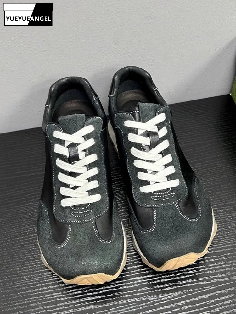 

Новые модные мужские замшевые кроссовки из конской кожи с низким вырезом на шнуровке, кроссовки для бега на толстой платформе, повседневная обувь