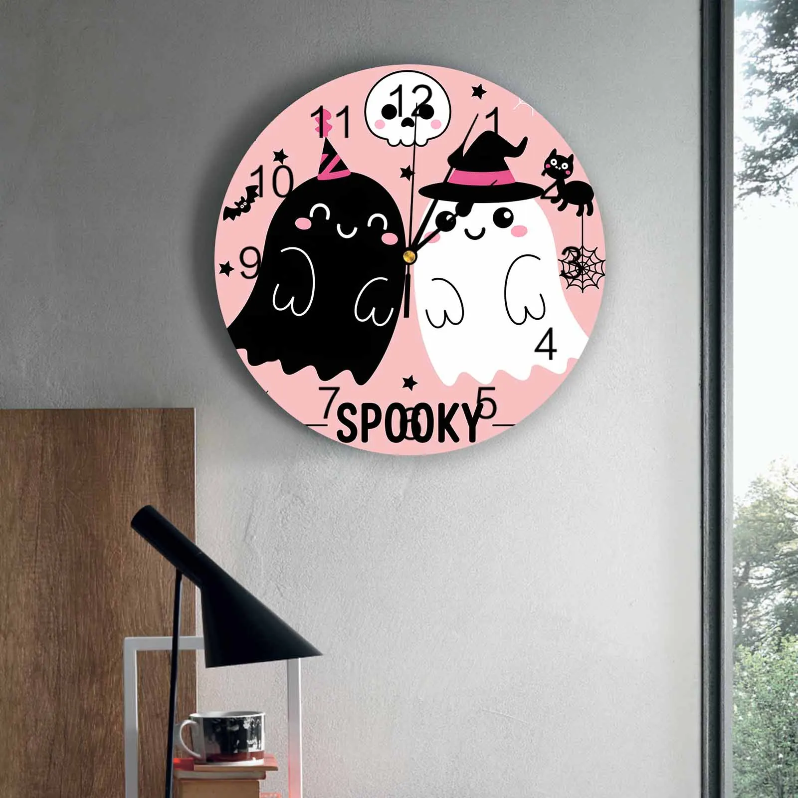 

Настенные часы для спальни, нарезанные призраки, жуткий Хэллоуин, часы для гостиной, украшения, детская комната, кабинет, немые настенные часы