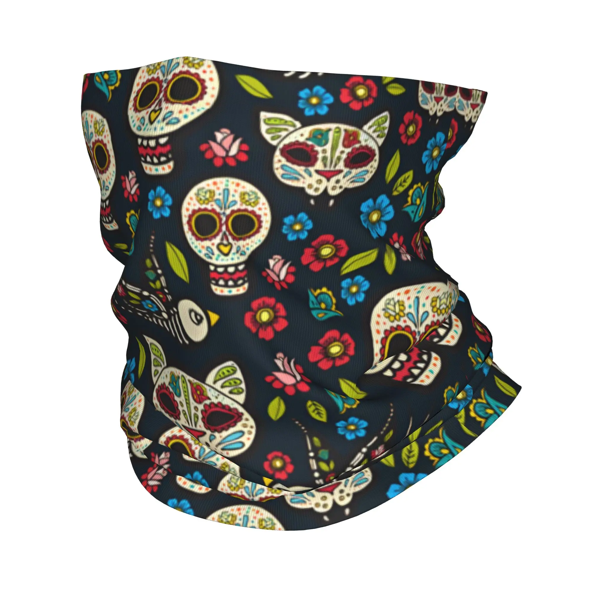 

Mexican Flower Sugar Skull Winter Headband Neck Warmer Women Men Ski Running Tube Scarf Day Of The Dead Art Face Bandana Gaiter