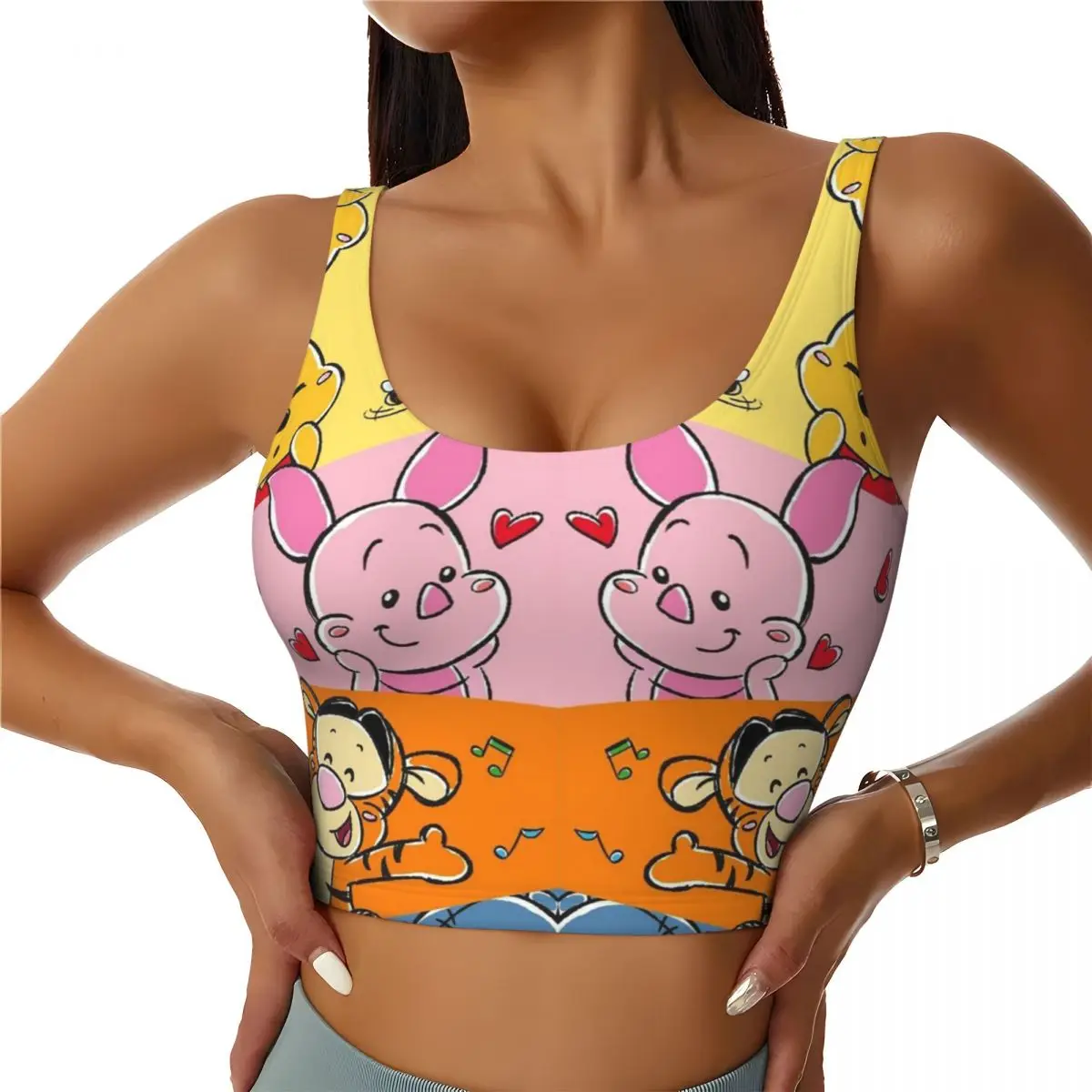 Custom Piglet Family High Impact Sports Bras for Women Seamless Workout Running Crop Tank Tops