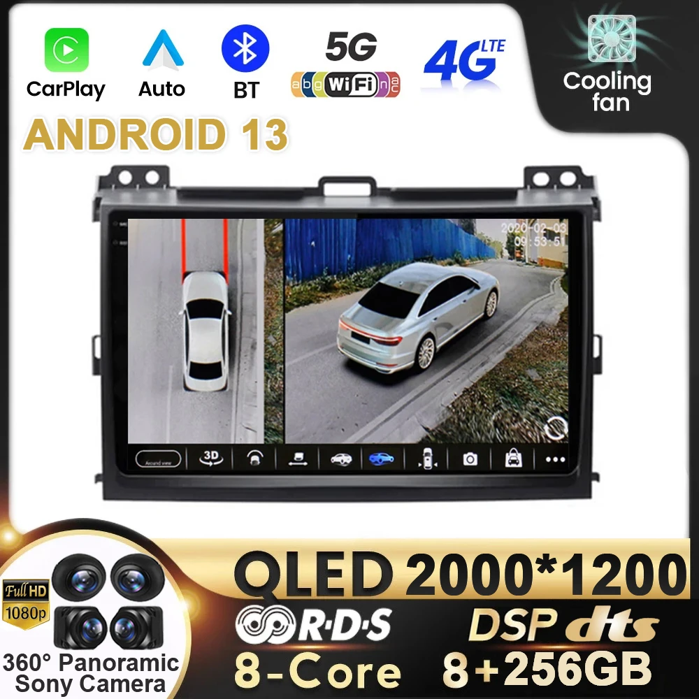 

Автомагнитола Carplay для Toyota Land Cruiser Prado 120 LC120 2003-2009, мультимедийный проигрыватель на Android 13, 2 Din, GPS, 4G, головное устройство, DVD