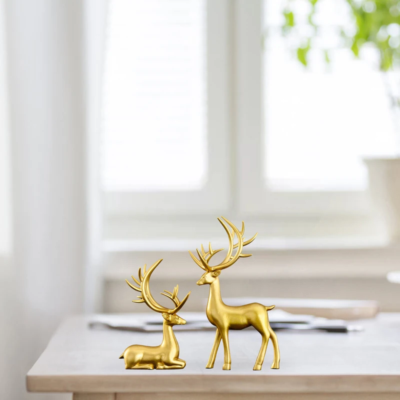 الراتنج الأزواج الأيائل سطح المكتب ديكور الذهب الرنة الحيوان مكتب الديكور داخلي غرفة المنزل الحلي الجدول الحرفية ديكور المنزل #3