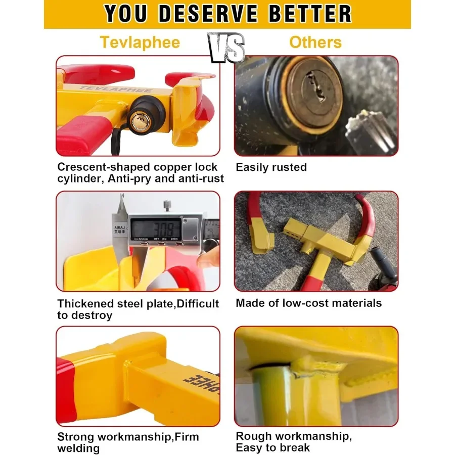 جهاز أمان عالمي لقفل العجلة شديد التحمل للسيارات SUV Camper Motorcycle Trailer حماية ضد السرقة مع RedYell الساطع