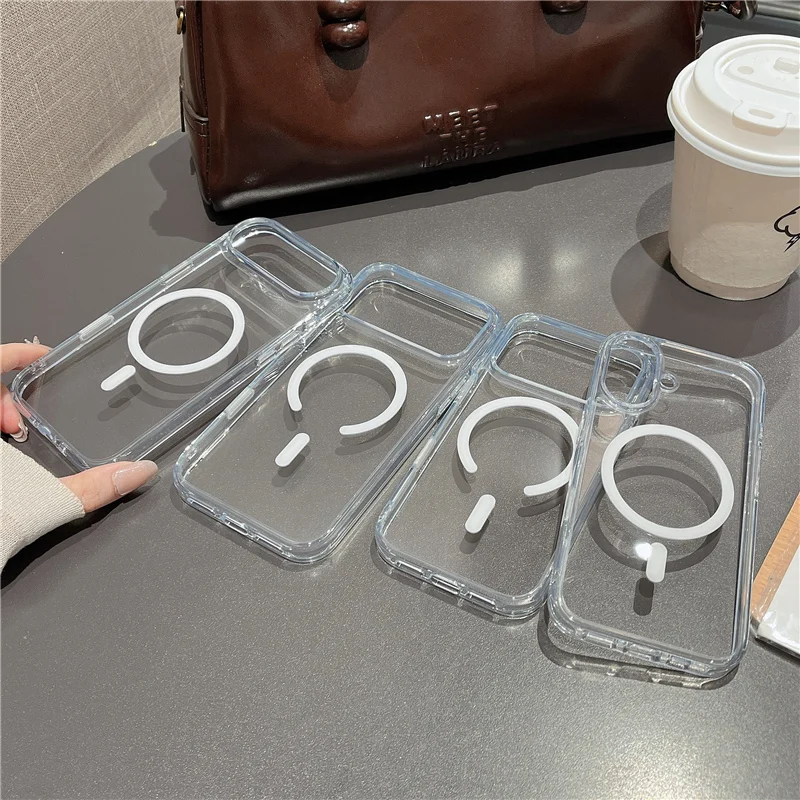 Funda magnética Original para Magsafe con carga inalámbrica para iPhone 17 Air 16 15 14Pro Max, botón de cámara táctil, cubierta transparente a prueba de golpes