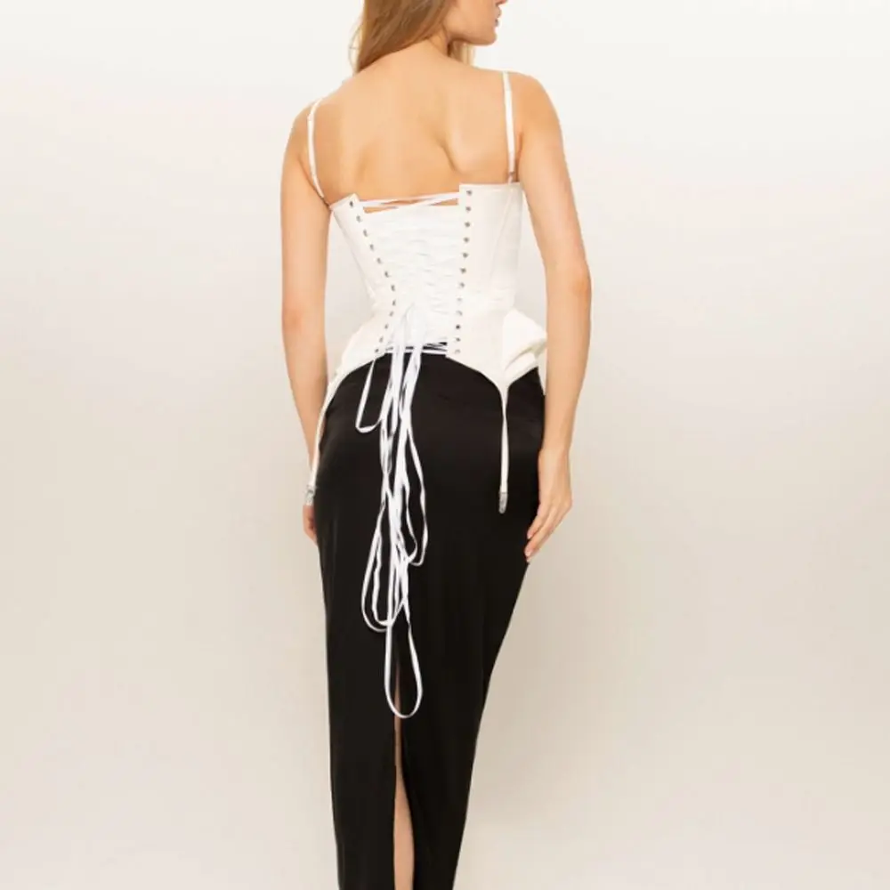 Solid Color Fishbone Croset Camis Tops Ribbons Design Slim Fit Spaghetti Straps Tops Lace Up Back Party Clubwear Party Wear