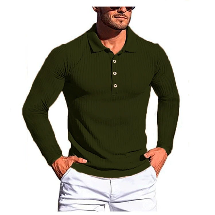 Mens Stripe Polo European American Size Men Long Sleeve Sports Polo Fashionable Knitted Stretch Breathable Lapel Fitness T-Shirt