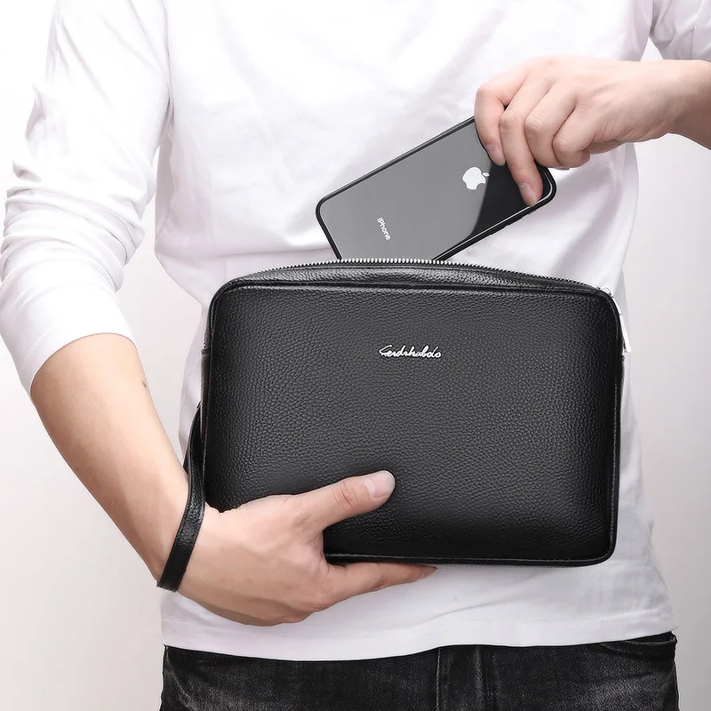Men's Handheld Bag - Genuine Top-Grain Leather Business Casual Large Capacity Phone Case - Men's Bag Gift