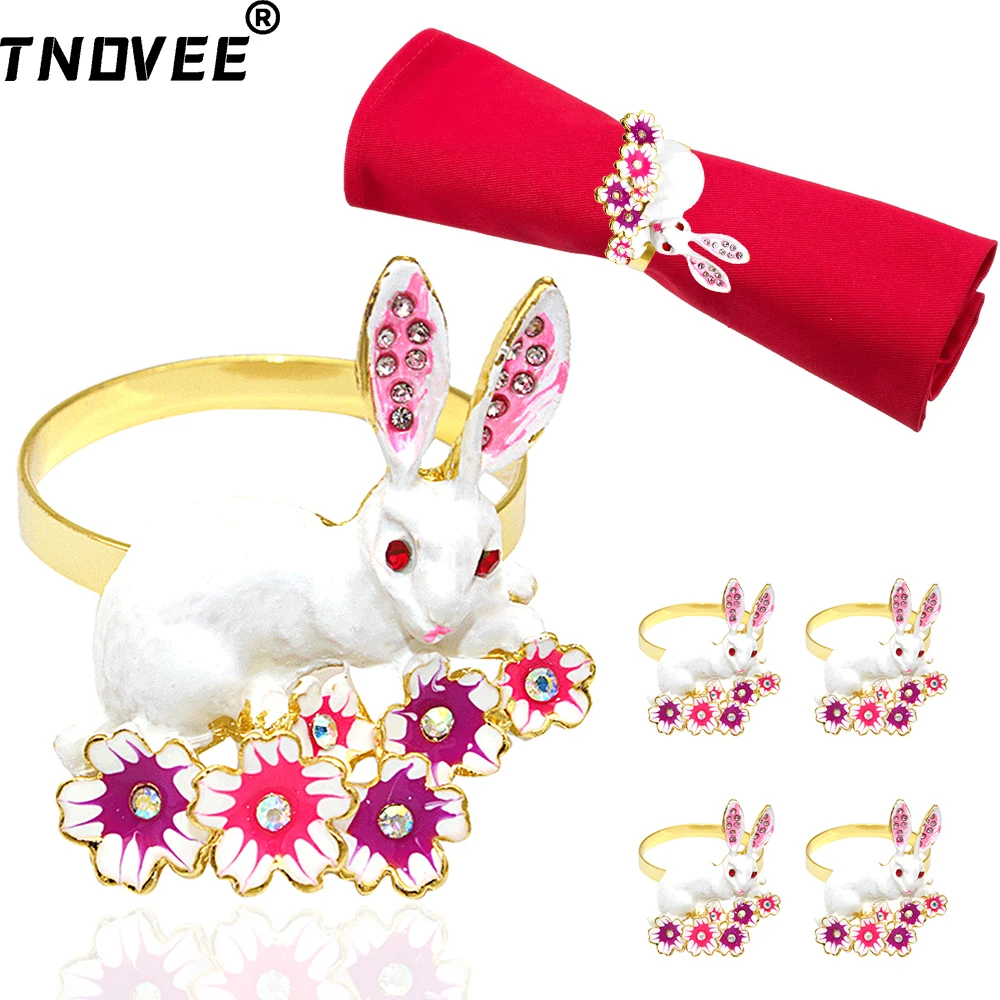 6Pcs Easter Rabbit Napkin Rings Metal Flower Bunny Napkin Rings Holder for Easter Weddings Spring Parties Wedding Table Decor