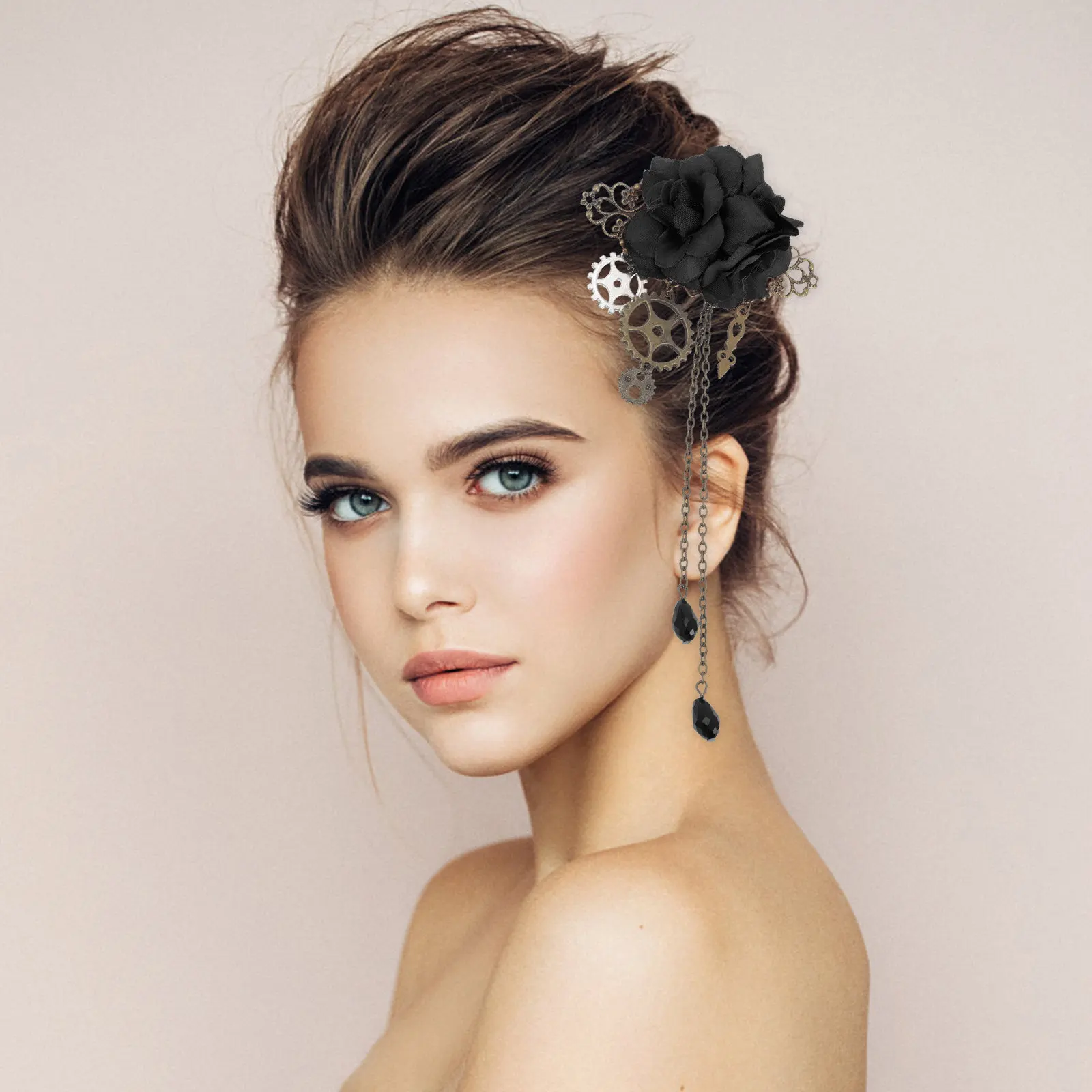

Premium Mechanical Gear Rose Hair Clip Unique Lolita Gothic Hair Accessories for Women Cosplay Party Wedding Photography