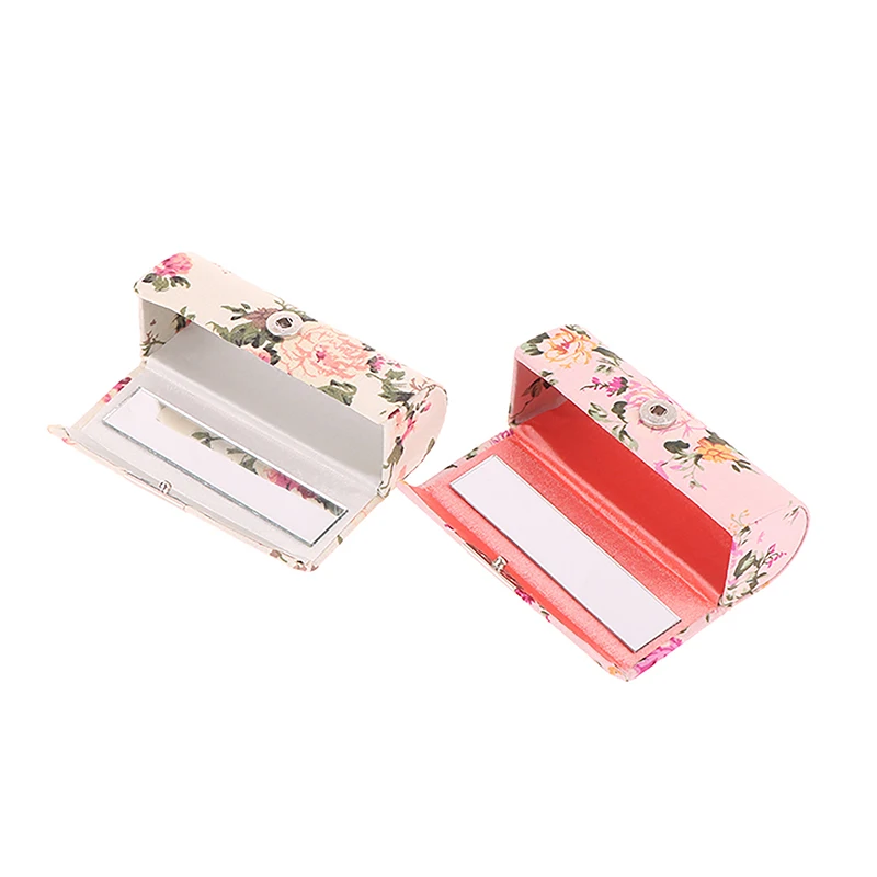 Lipstick Case Mini Mirror Lip Gloss Box Flower Designs Retro Embroidered Jewelry Holder Women Beauty Makeup Storage Fashion Gift