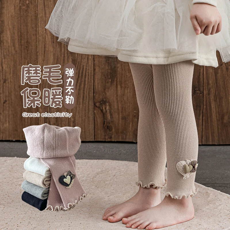 Kawaii طفل الفتيات الشتاء أفخم غرامة شريط الجوارب كشكش هيم فحص القلب القوس طماق القطن لطيف طالب الاطفال اقتصاص السراويل