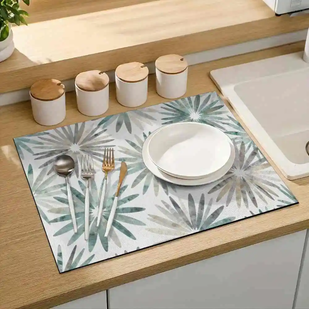 Dish Drying Mat Modern Industrial Stripe Lattice Pad Super Absorbent Coffee Maker Cushion Tableware Protection Mat