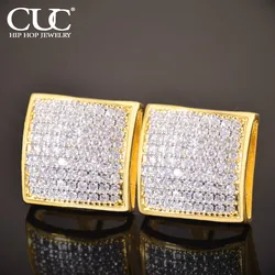 CUC 12MM Square Stud Earring Iced Out Cubic Zirconia Men Women Screw Earrings Hip Hop Jewelry Fashion Gift