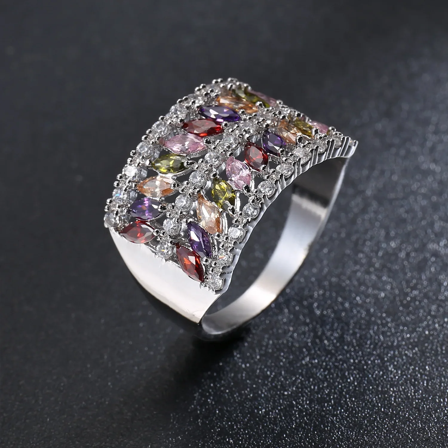 SODROV Luxury Rainbow Crystal Jewelry Rings for Women Colorful Zircon Wedding Rings Engagement Ring Gift