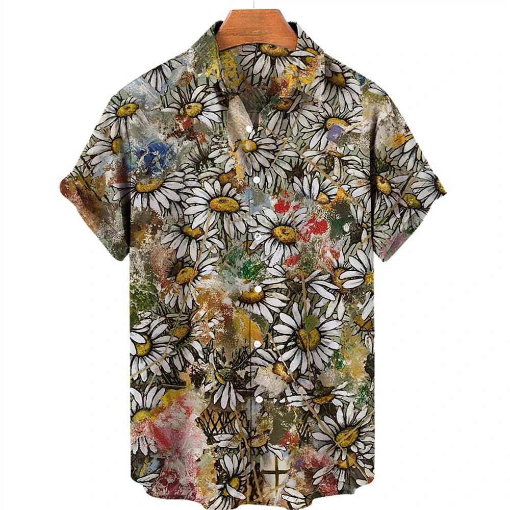 Hawaiian Men\'s Shirt Plant Flower3d Print Casual Summer Beach Holiday Blouse Loose Vintage Oversized Shirts Men Clothing TOP 5xl