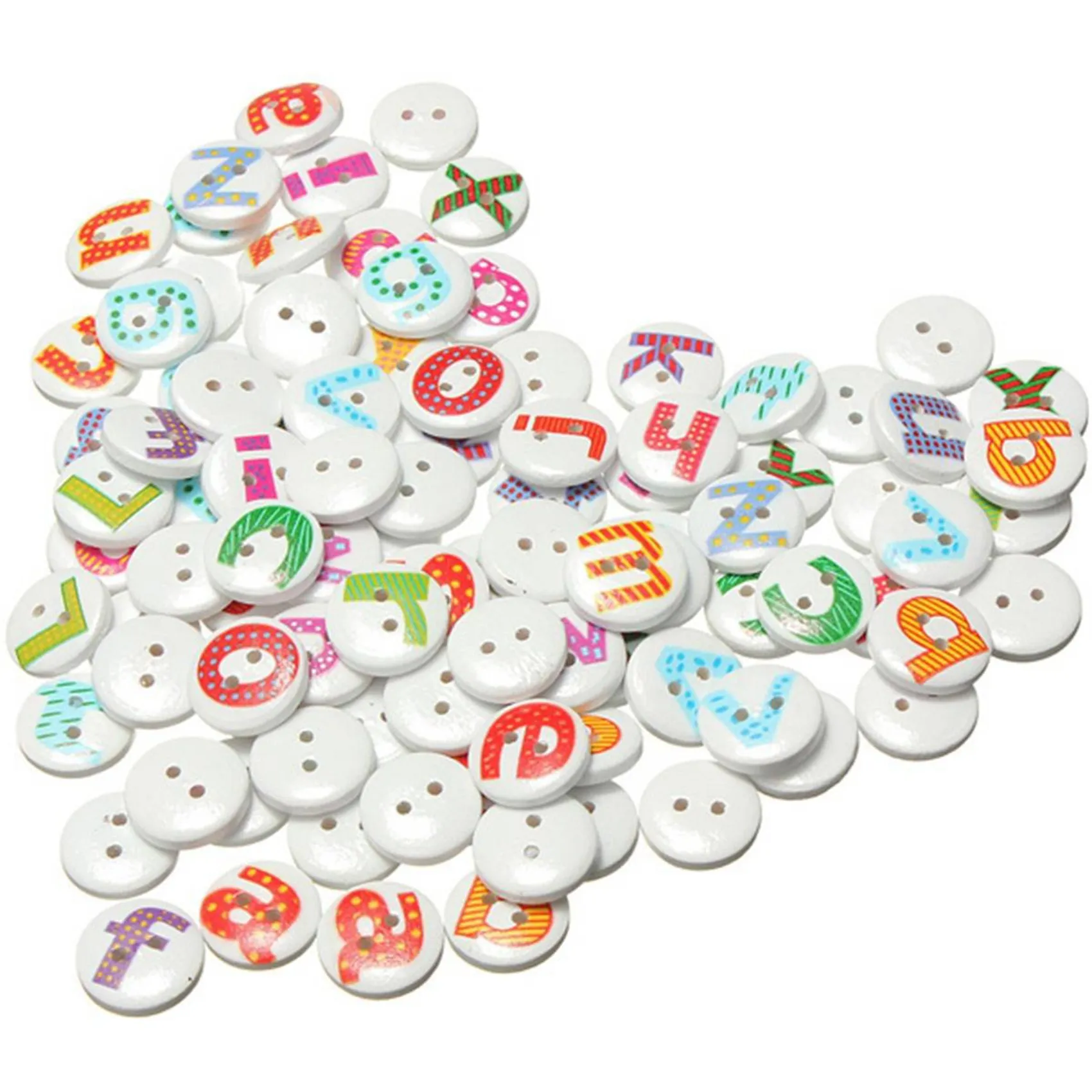 100Pcs Mixed Painted Letter Alphabet Wooden Sewing Button Scrapbooking