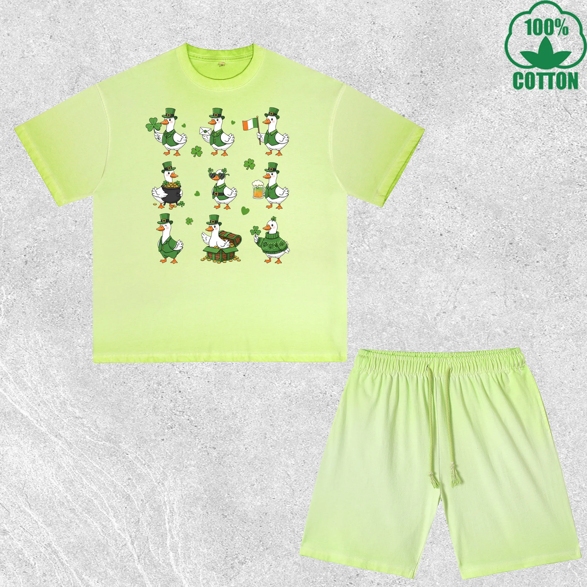 

Saint Patrick Goose Printed Dirty Wash T-Shirt Shorts Set Multicolor Combo Loose Trendy Fashionable 100%Cotton Short Value Pack