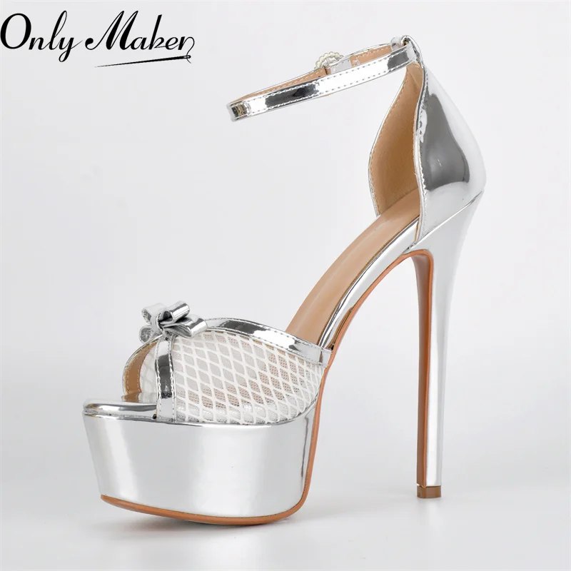 

Onlymaker Women Peep Toe Platform 16CM Heel Thin High Heels Sexy Party Dress Ankle Strap Plus Size Stiletto Sandals
