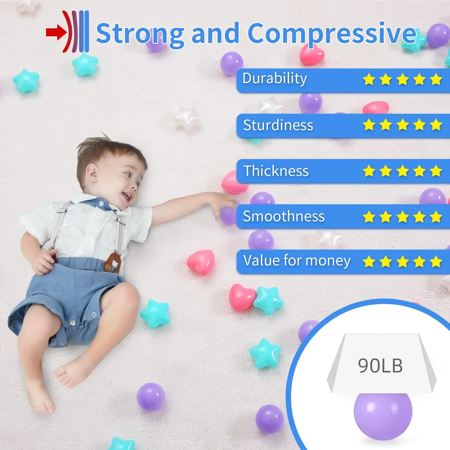 Star Ball Pit Ballen voor peuters -100 stuks Ftalaatvrij BPA-vrij Crush Proof Speelballen Speeltent Zwembad Speelhuisje Kinderbox Party B