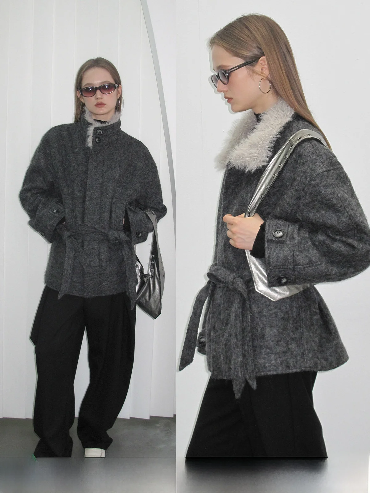 

Шерстяное пальто Billconch с отложным воротником и меховой отделкой, свободного кроя, средней длины, осенне-зимняя верхняя одежда, смесовая ткань из полиэстера и шерсти, длинное пальто с длинными рукавами