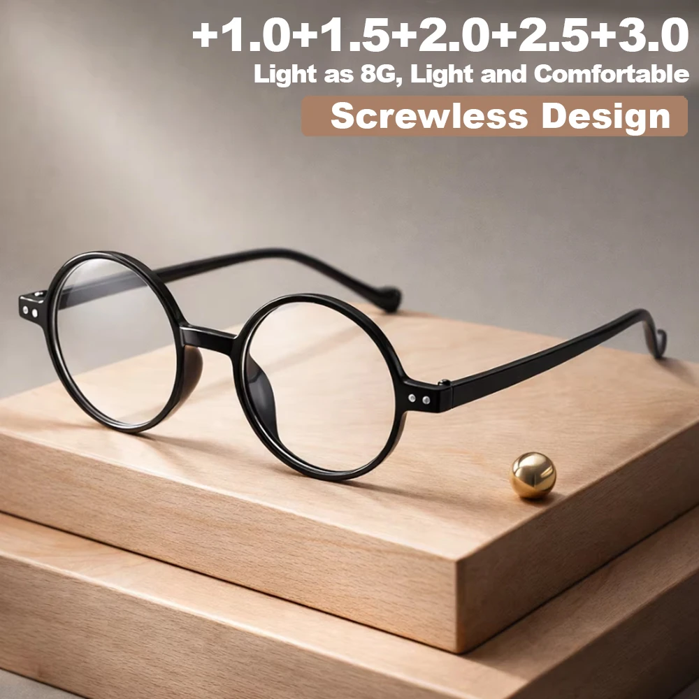 1pc Blue Light Filter Reading Glasses Fashion Oversized Round Frame Eyeglass Lightweight Flat Light for Men Women +1.0-+4.0