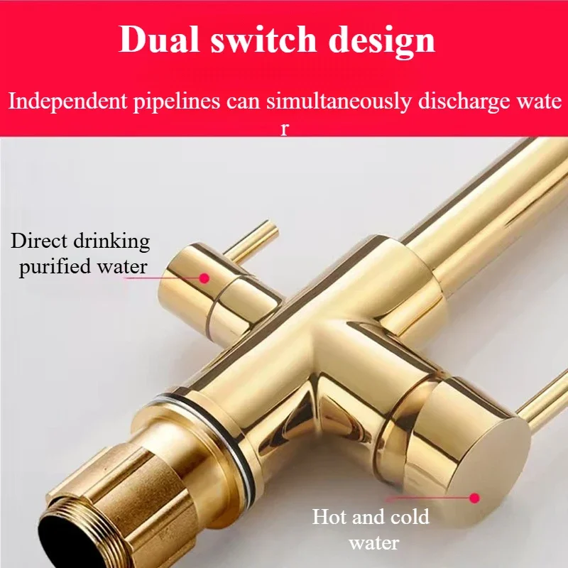 3-in-1 Copper body Kitchen Faucet with Dual Outlet - Hot & Cold Water + Built-in Water Purifier
