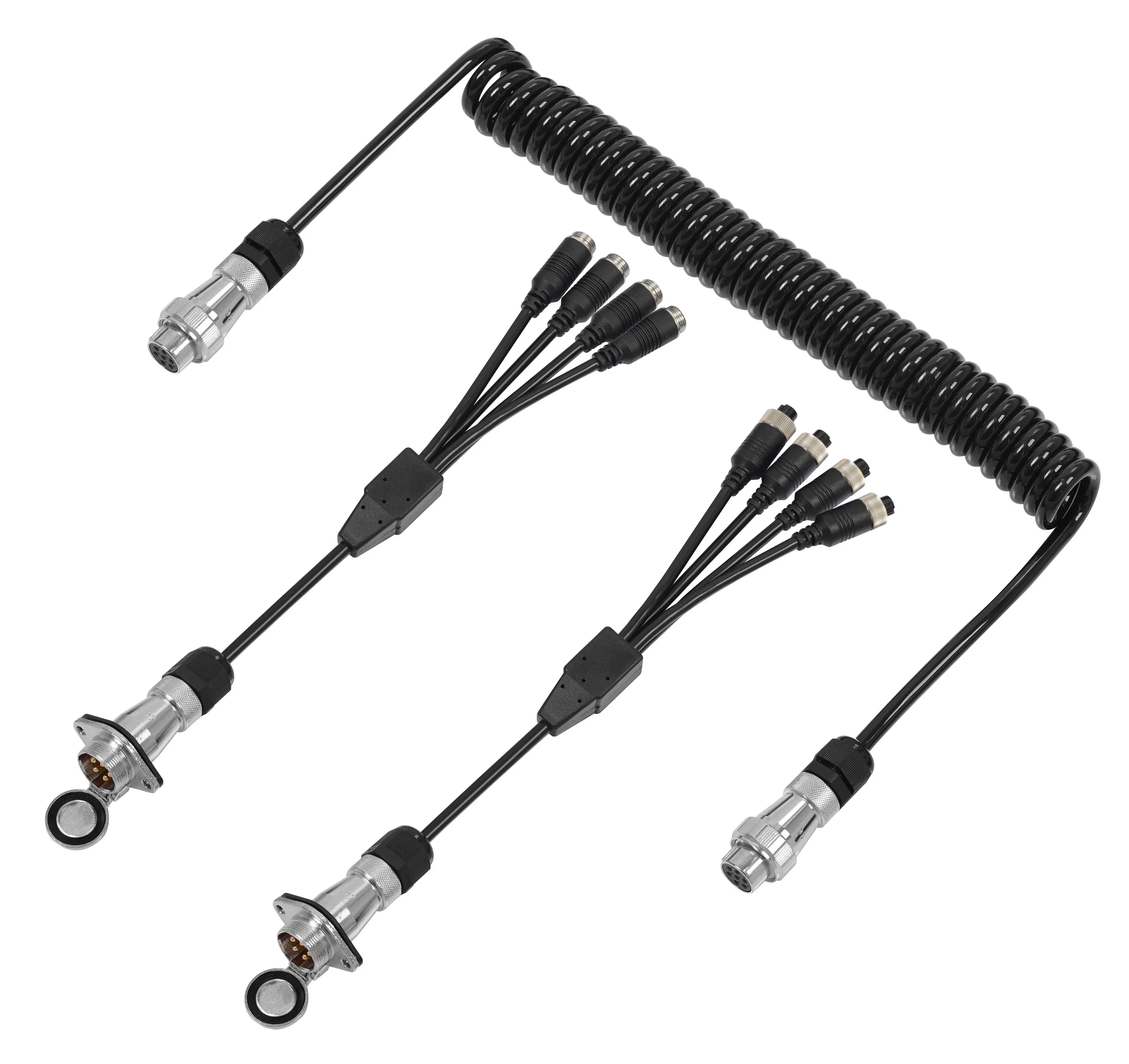 

7Pin Trailer Coil Cable Set for 4-Channel Camera Display - Effortless Connectivity and Enhanced Visibility in Vehicle Towing