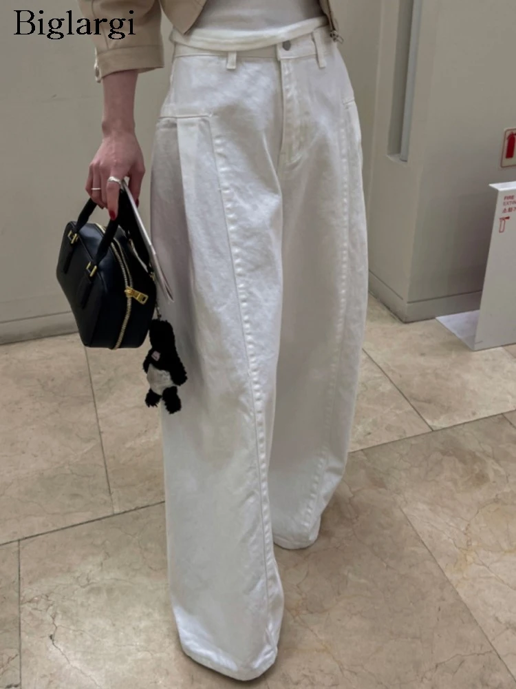 Jean Taille Haute pour Femme, Pantalon Long à Jambes Larges, Style Coréen, Plissé, Mode FjCasual, Printemps Été