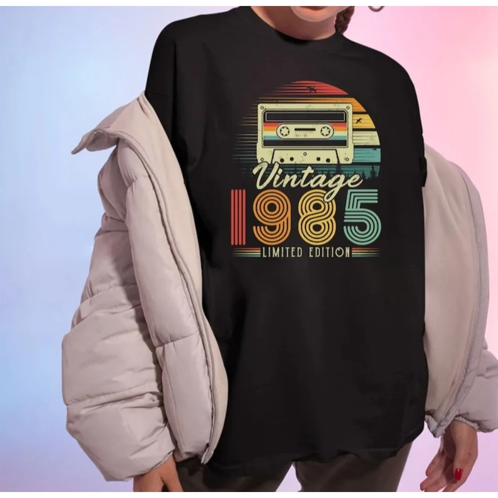 

Vintage 1985 Retro Cassette T-Shirt 40th Birthday Gift for Men Women Classic Throwback Cotton Tee Funny Music Lover Present Tops