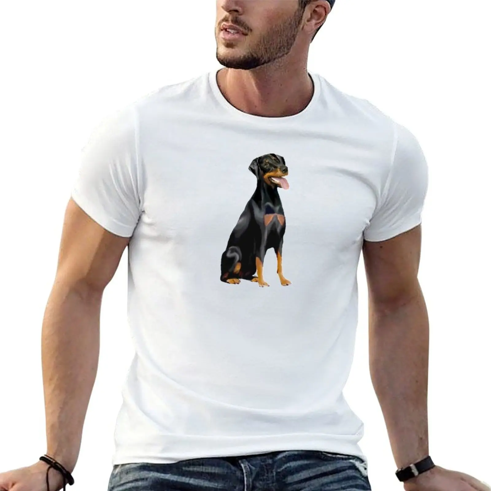 Camiseta Doberman Pinscher (negro y marrón) con orejas naturales, camiseta para hombre, camisetas divertidas lisas, camiseta de algodón