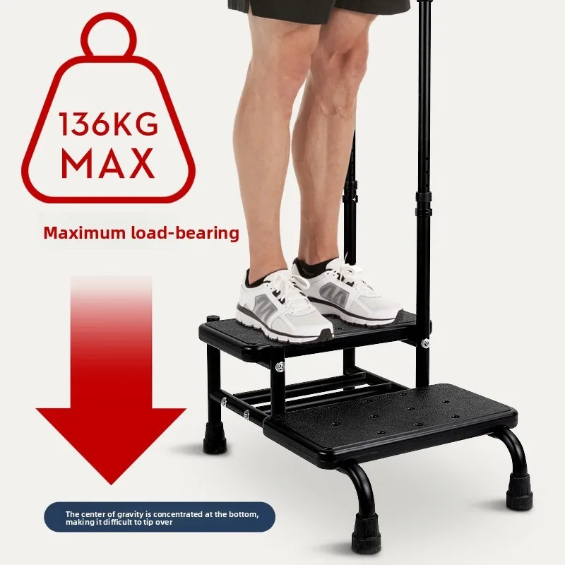 Adjustable double bedside footstool with wheels for the elderly and children