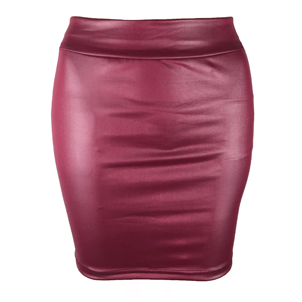 Women PU Leather Elastic High Rise Fit Slim Fit Mini Skirt Matte Cozy Skirt Comfortable Commuting Wet Look Korean Ladies Skirts