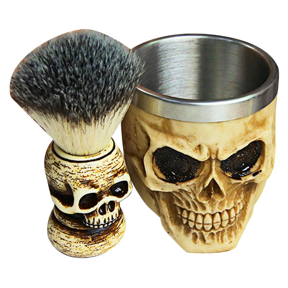 2 Piece Halloween Gift Men Shaving Accessories W79 Skull Shave Bowl H26 1 Beard Brush Set Home Barber Shop Use Shaving