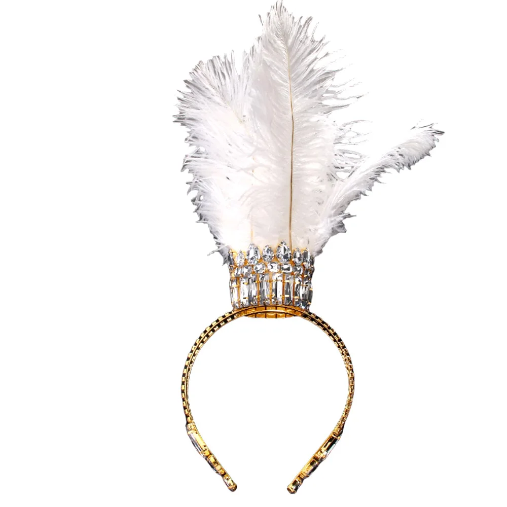 Stonefans Carnival White Queen Feather Crown Headband Prom Accessories Nightclub Geometric Baroque Crystal Crown Tiara for Women