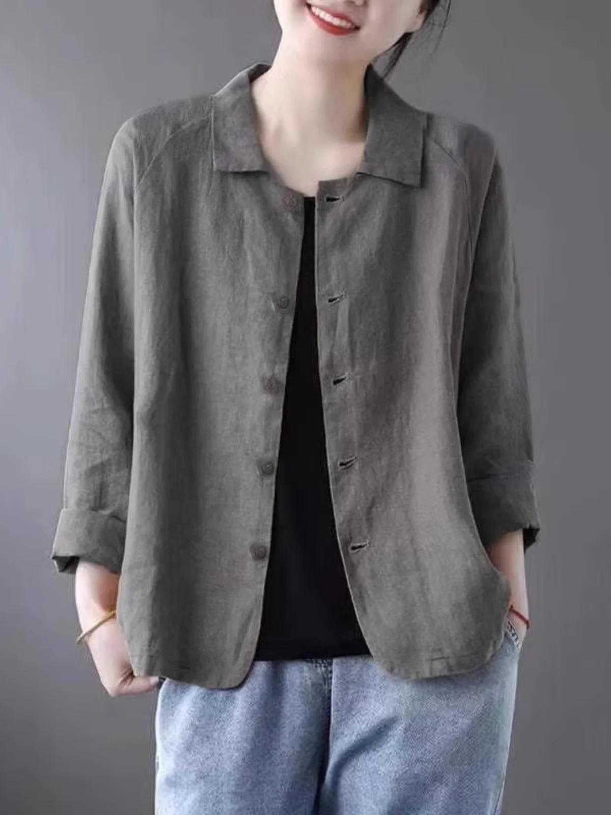 

Свободный крой Long Sve, хлопок и лен, женский льняной топ в винтажном стиле, большие размеры, утягивающий льняной топ для женщин