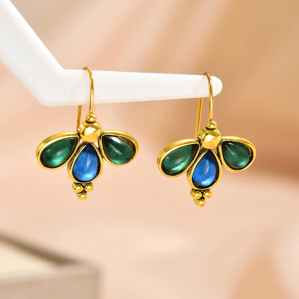 Charm Green Blue Stone Waterdrop Hook Earrings for Women Silver Color Dangle Earrings Wedding Jewelry