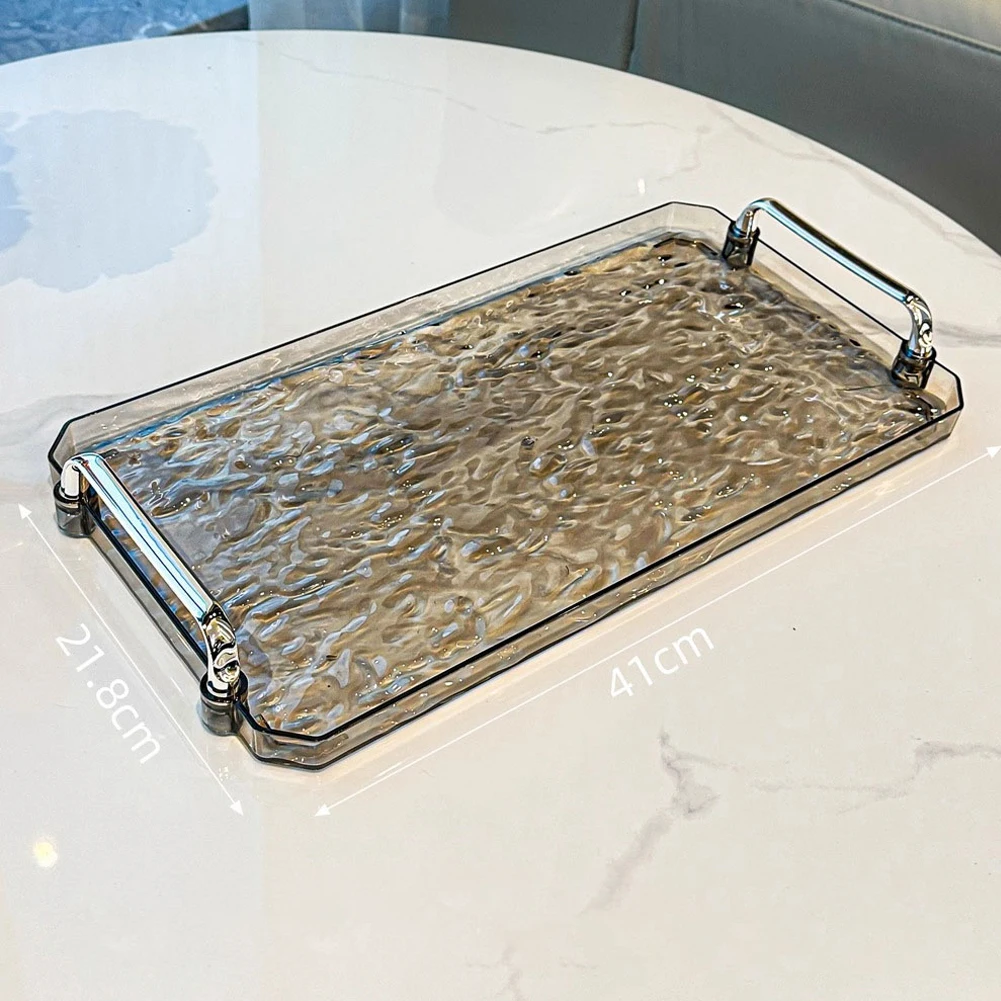 Water Ripple Luxurious Storage Tray Transparent Household Rectangular Service Tray With Handle Decorative Tea Cup Tray