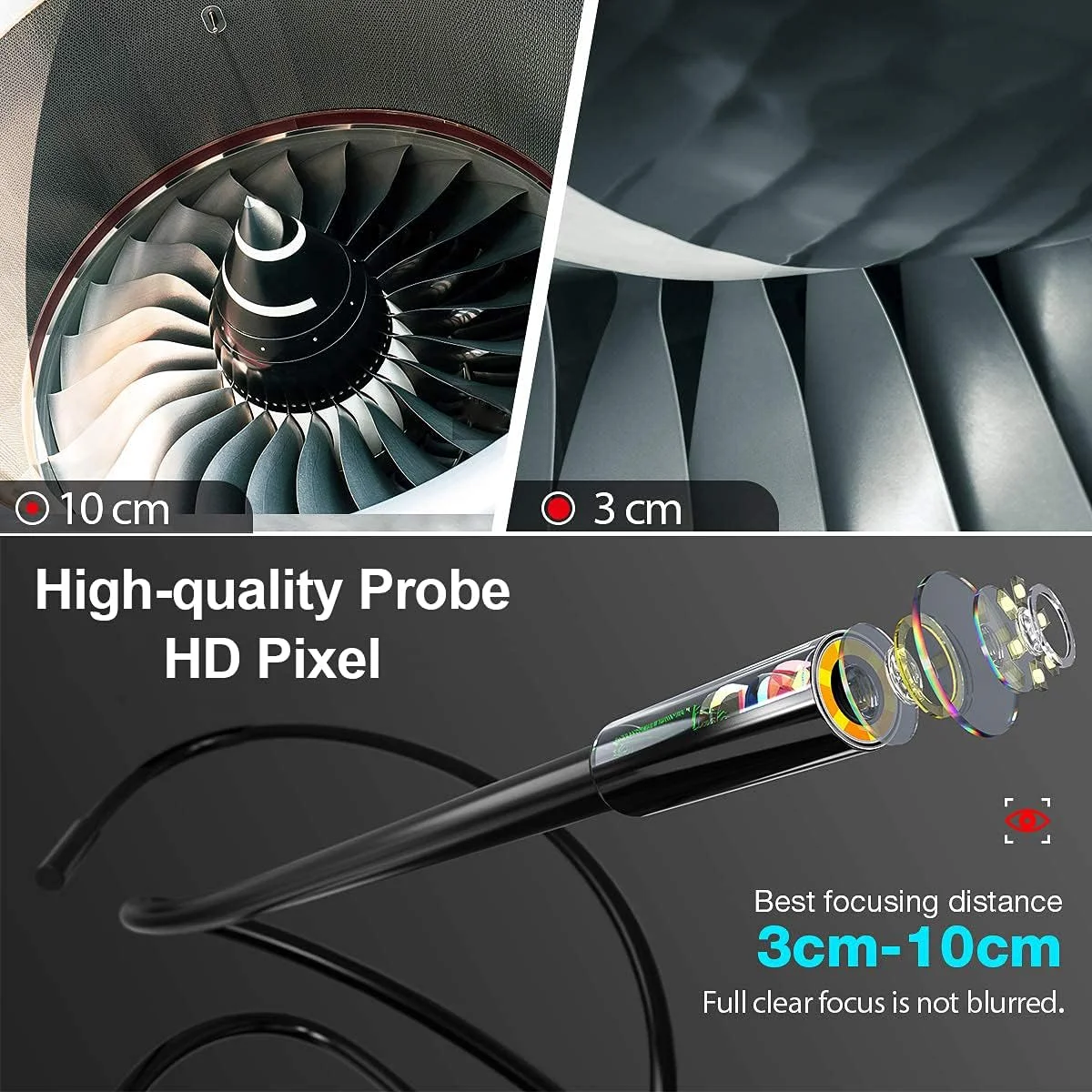 Imagem -05 - Tubo Flexível Endoscópica Câmera para Carros Inspeção Fio Esgoto Tubo Cabo Vídeo Piping Ips Ips 1080p Full hd 43 mm 30m