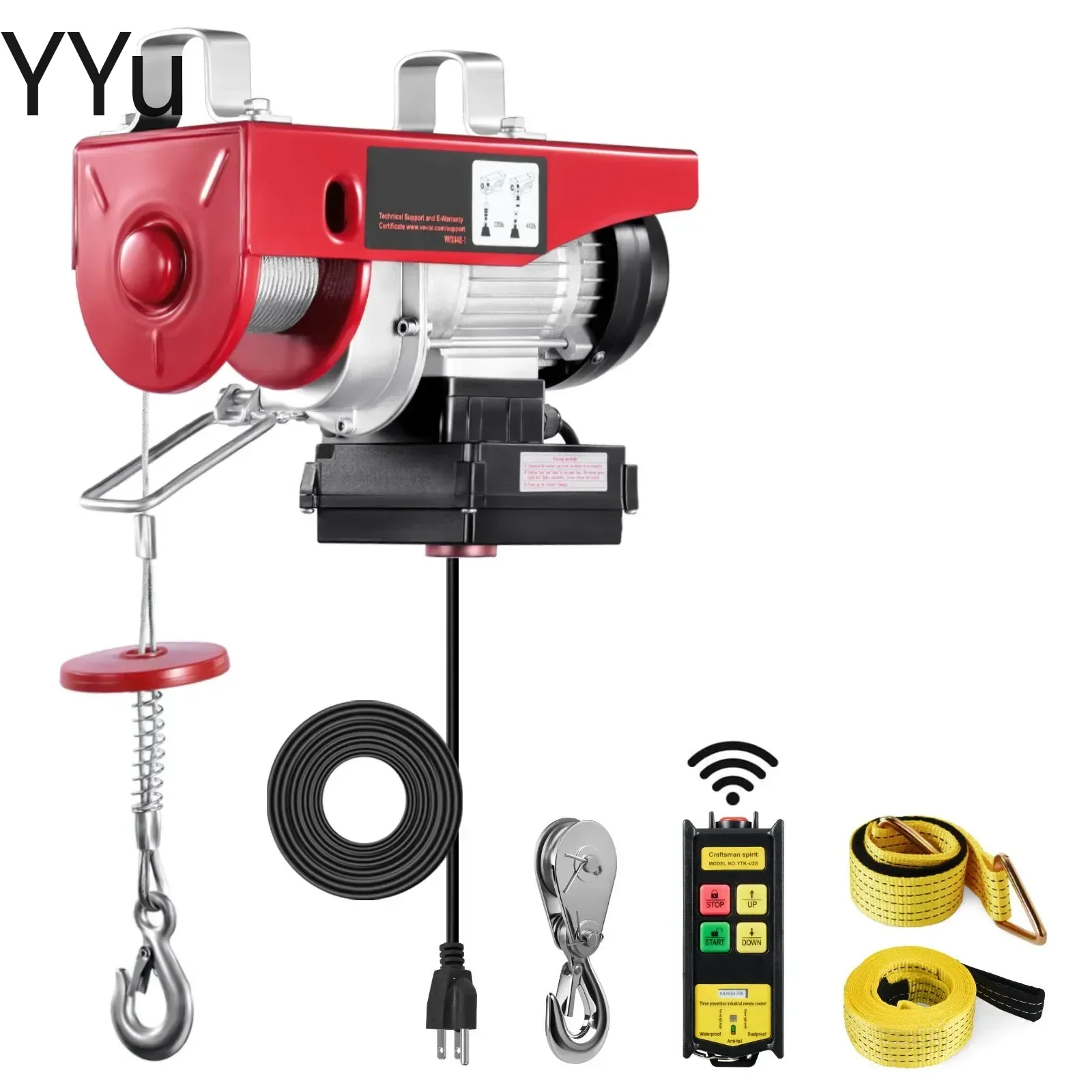 Wireless Electric Hoist, 440 lbs/200kg Electric Steel Wire Winch with Wireless Remote Control, 40ft Single Cable Lifting Height