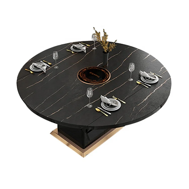 

#Custom Nordic style extensible solid wood industrial dining table, 4 6 8 glossy gold