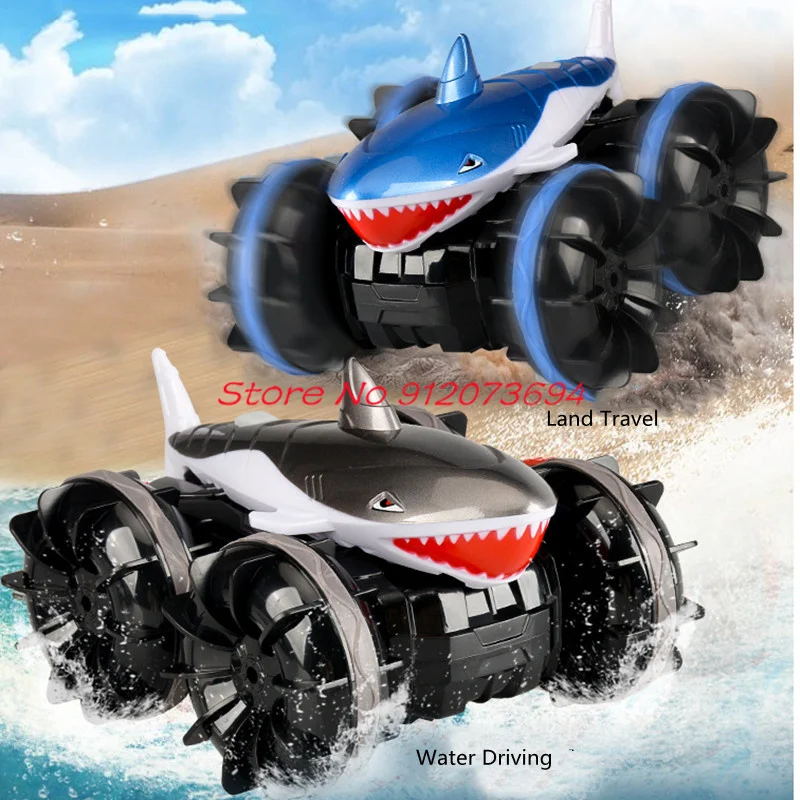 Watch Sensing Amphibious Shark Shape Remote Control Car 60Mins 2.4G 360° Rotation  45° Climbing Cool Lighting Drift Stunt RC Car