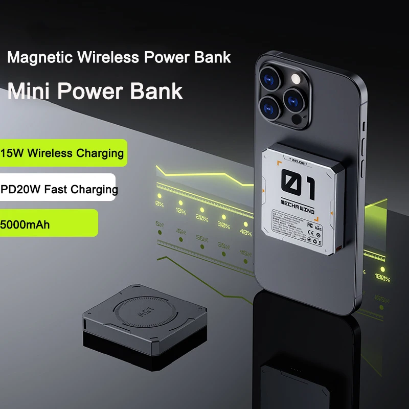 Magsafe Power Bank 5000mAh 15W Wireless Fast Charging Mini Powerbank for iPhone Xiaomi Samsung Portable External Battery Charger