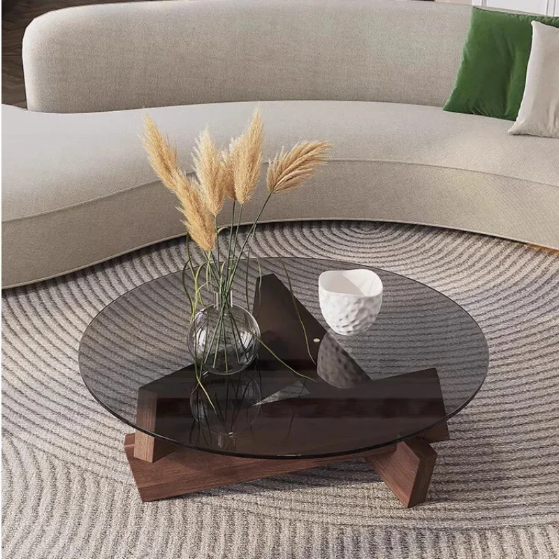 Glass Round Tea Table Simple Modern Living Room Household Small House Coffee Table Modern Center Corner Designer Furniture